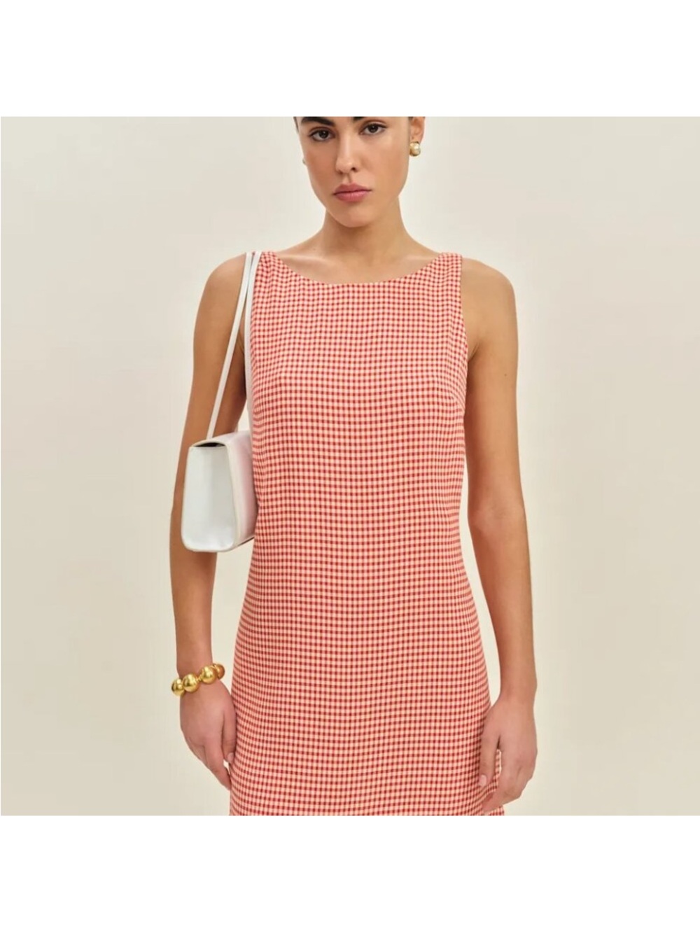 Reformation Red Rosamond Gingham Sleeveless Shift Dress - Picture 2 of 3